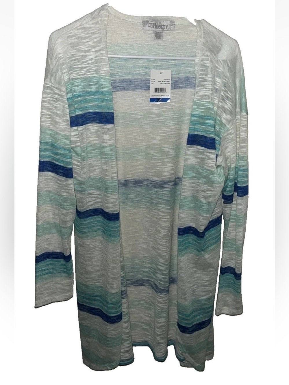 By Design Open Front Lightweight Cardigan Blue White Stripe Size XL NWT Beach